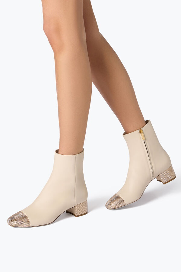 gioiello bonnie ankle boot in pelle avorio con oro cristalli 40 rene caovilla