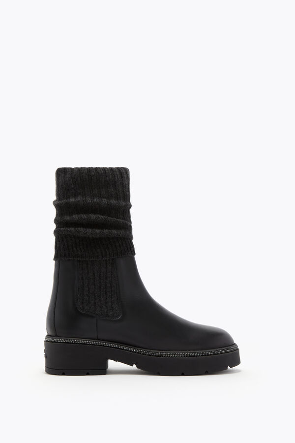 gioiello bika in pelle e cashmere nero ankle boot con cristalli 50 rene caovilla