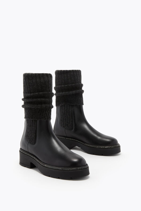 gioiello bika in pelle e cashmere nero ankle boot con cristalli 50 rene caovilla