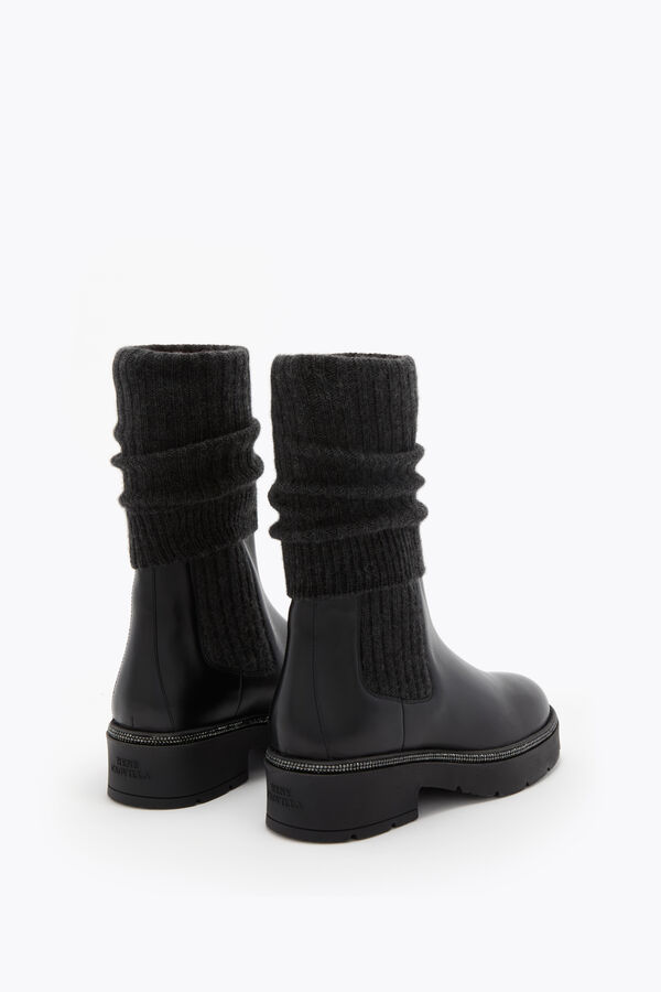 gioiello bika in pelle e cashmere nero ankle boot con cristalli 50 rene caovilla