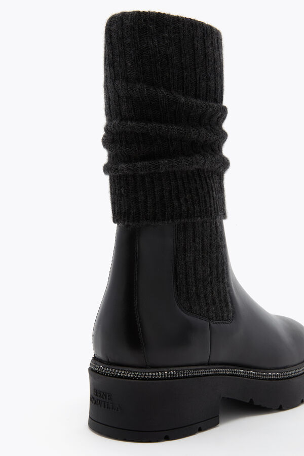 gioiello bika in pelle e cashmere nero ankle boot con cristalli 50 rene caovilla