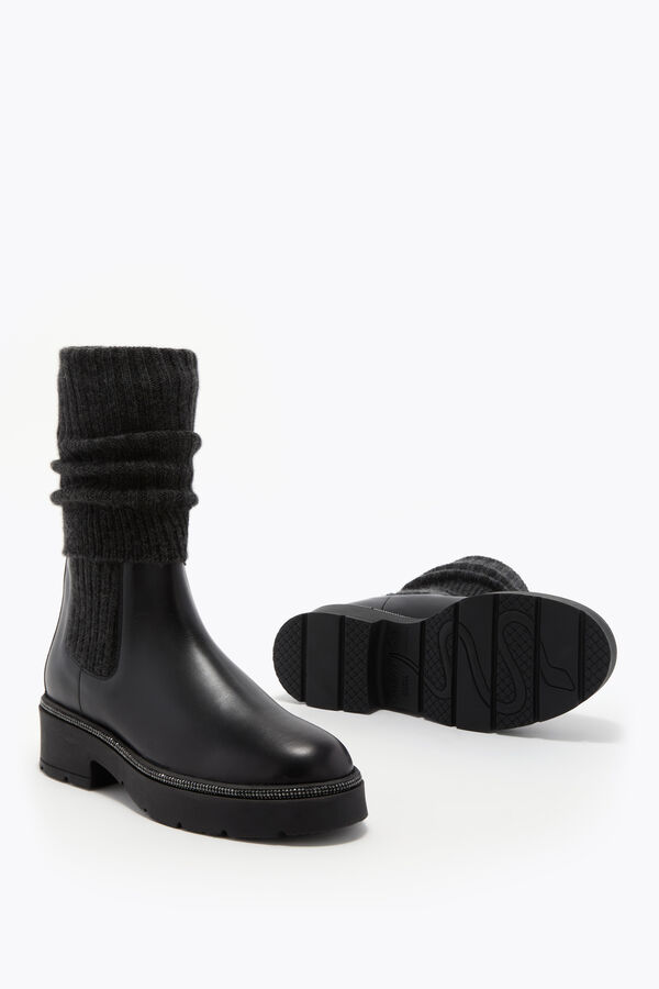gioiello bika in pelle e cashmere nero ankle boot con cristalli 50 rene caovilla
