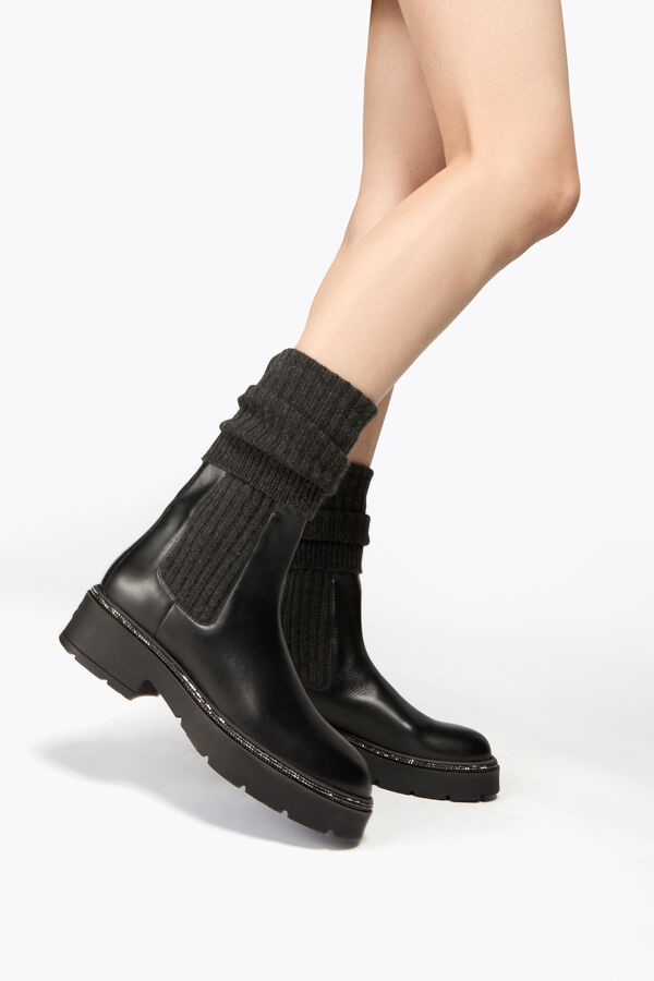 gioiello bika in pelle e cashmere nero ankle boot con cristalli 50 rene caovilla