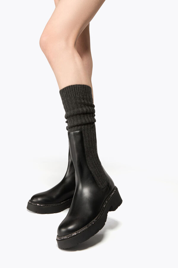 gioiello bika in pelle e cashmere nero ankle boot con cristalli 50 rene caovilla