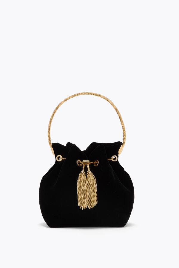 gioiello deva di velluto nero borsa mini di rene caovilla