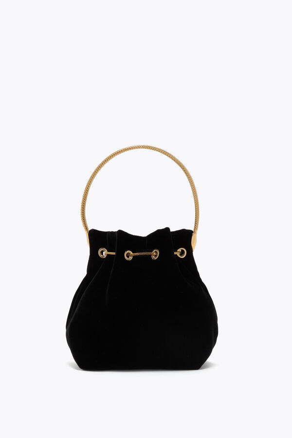 gioiello deva di velluto nero borsa mini di rene caovilla