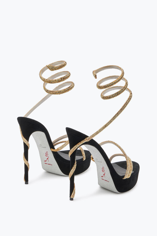 gioiello margot cristallo nero-oro piattaforma sandalo 130 rene caovilla